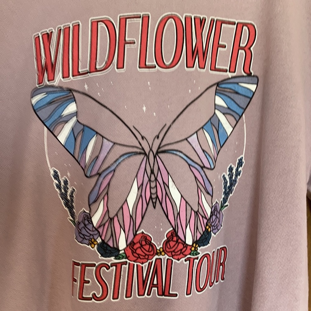 Relist 2/5❌Wildflower festival tour butterfly hoodie raw hem dull lavender XL jr - Picture 6 of 15